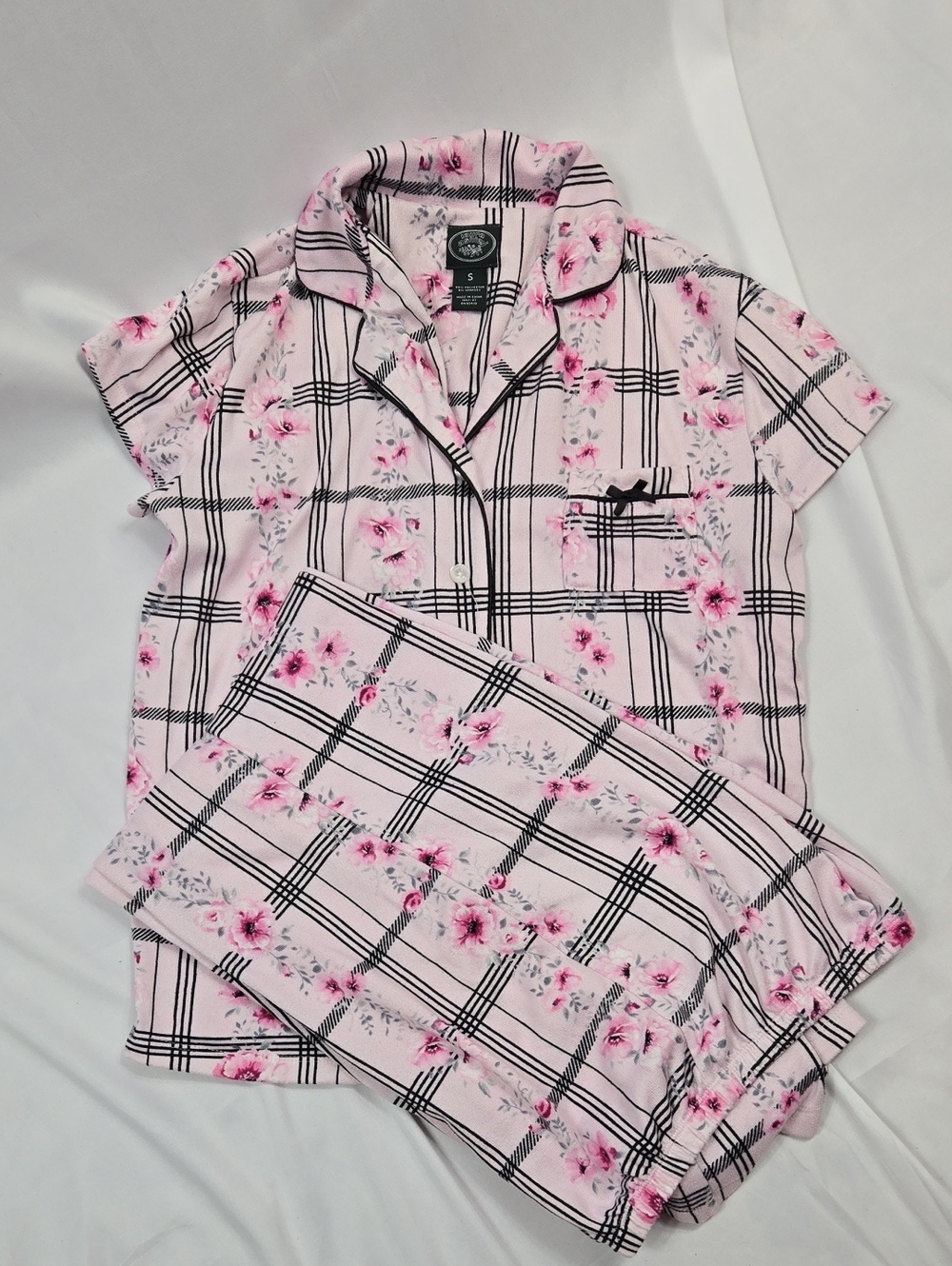 Laura AshkeyPink Floral Plaid Short-Sleeve Pajama Set Small